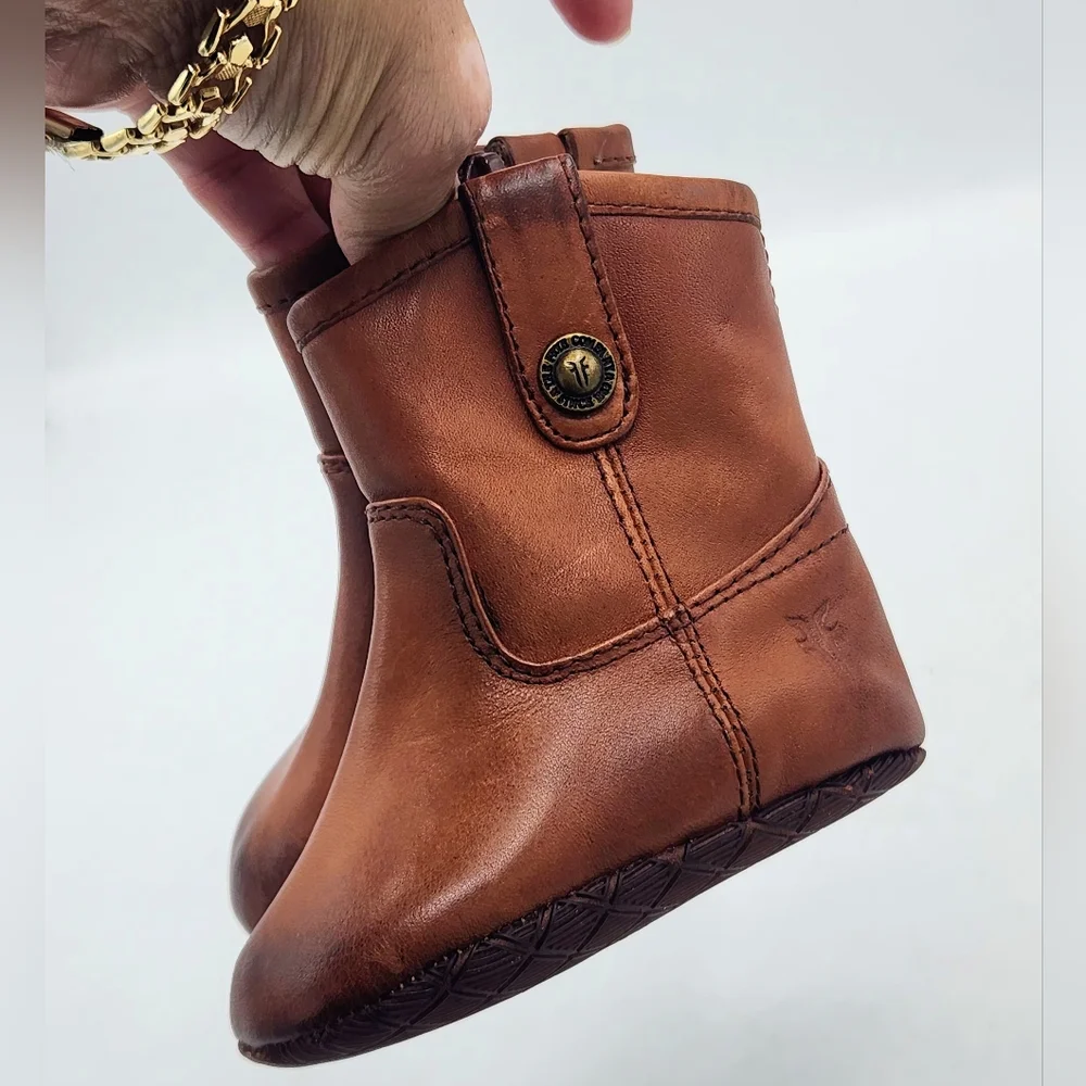 Frye Cognac Leather Infant Baby‎ Soft Sole Crib Shoes Booties Size 1 (YTH1)